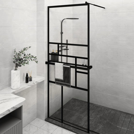 Parete Doccia Walk In Mensola Nera 80X195Cm Vetro Esg Alluminio