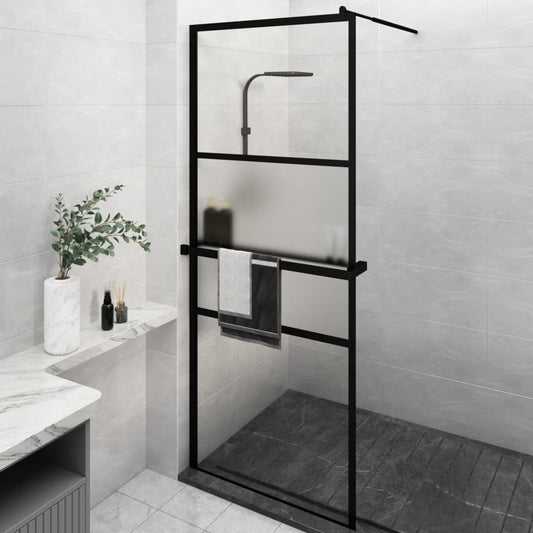 Parete Doccia Walk In Mensola Nera 80X195Cm Vetro Esg Alluminio