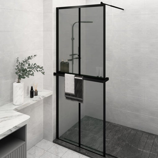 Parete Doccia Walk In Mensola Nera 80X195Cm Vetro Esg Alluminio