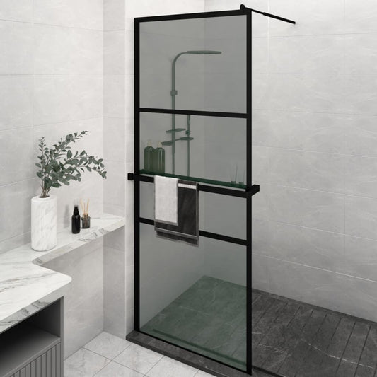 Parete Doccia Walk In Mensola Nera 80X195Cm Vetro Esg Alluminio