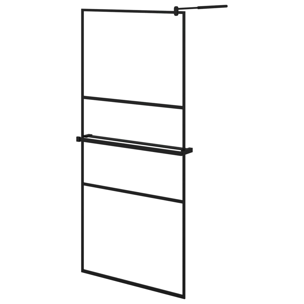 Parete Doccia Walk In Mensola Nera 90X195Cm Vetro Esg Alluminio