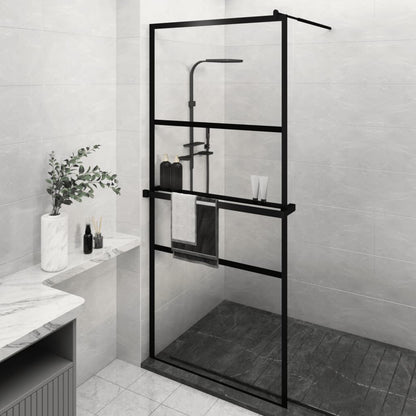 Parete Doccia Walk In Mensola Nera 90X195Cm Vetro Esg Alluminio