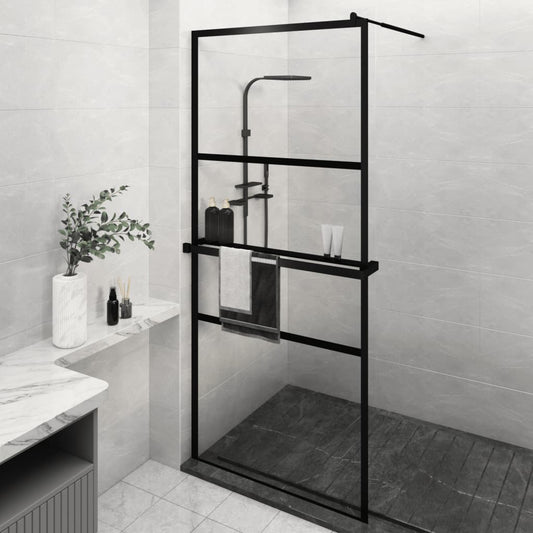 Parete Doccia Walk In Mensola Nera 90X195Cm Vetro Esg Alluminio
