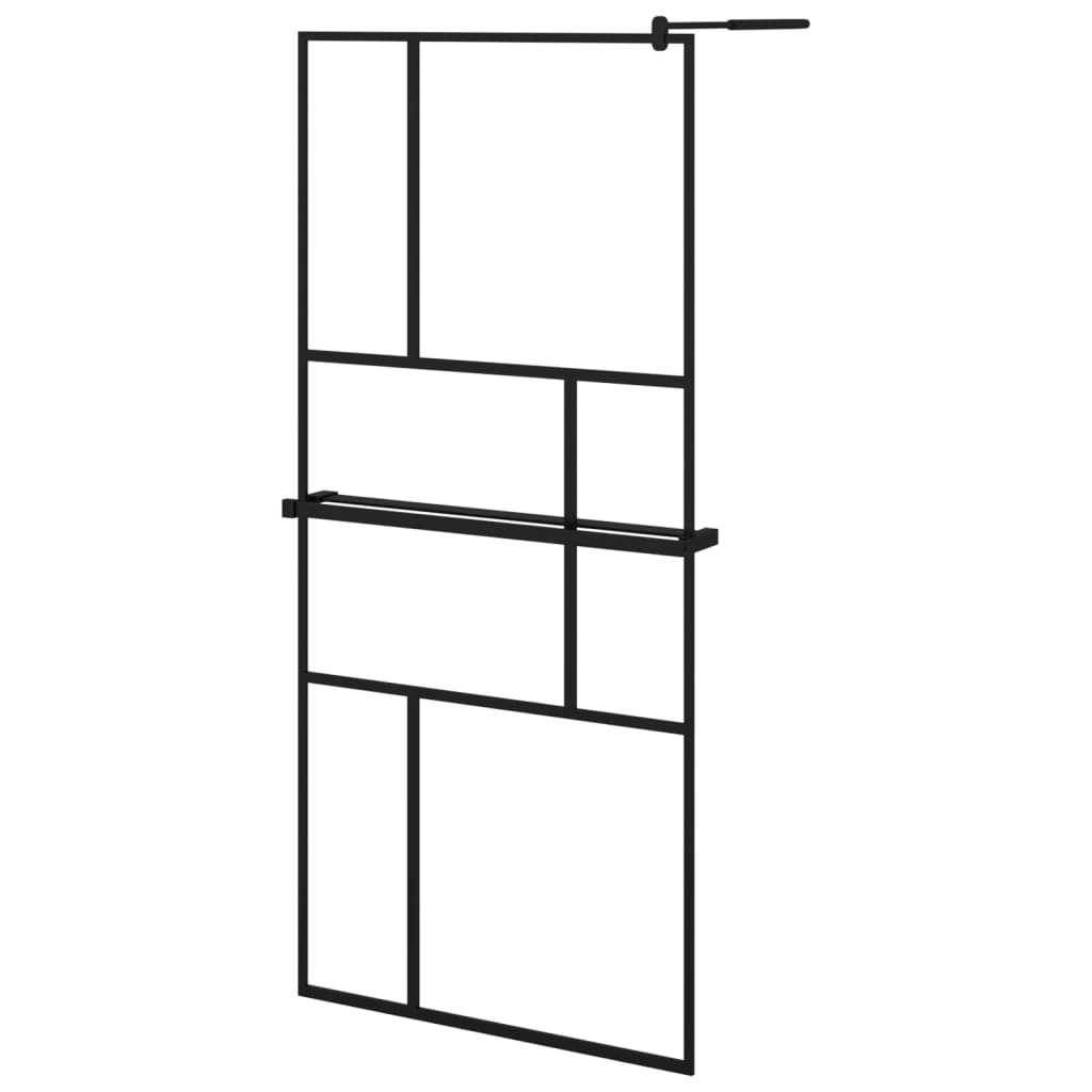 Parete Doccia Walk In Mensola Nera 90X195Cm Vetro Esg Alluminio