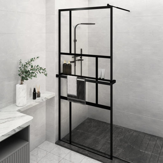 Parete Doccia Walk In Mensola Nera 90X195Cm Vetro Esg Alluminio
