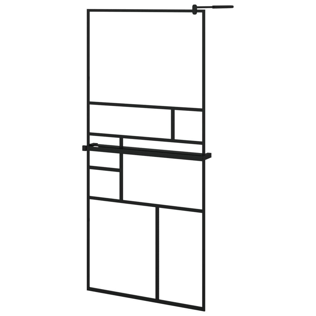 Parete Doccia Walk In Mensola Nera 90X195Cm Vetro Esg Alluminio