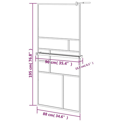 Parete Doccia Walk In Mensola Nera 90X195Cm Vetro Esg Alluminio