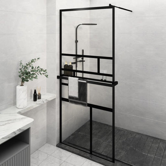 Parete Doccia Walk In Mensola Nera 90X195Cm Vetro Esg Alluminio