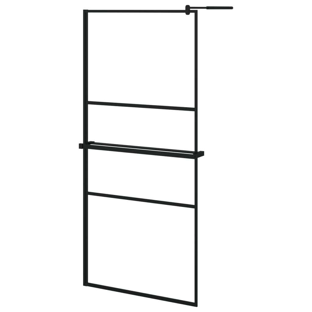 Parete Doccia Walk In Mensola Nera 90X195Cm Vetro Esg Alluminio