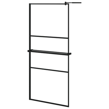 Parete Doccia Walk In Mensola Nera 90X195Cm Vetro Esg Alluminio