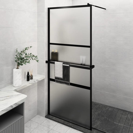 Parete Doccia Walk In Mensola Nera 90X195Cm Vetro Esg Alluminio