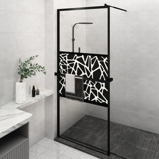 Parete Doccia Walk In Mensola Nera 90X195Cm Vetro Esg Alluminio