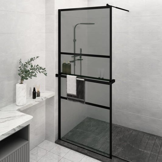 Parete Doccia Walk In Mensola Nera 90X195Cm Vetro Esg Alluminio