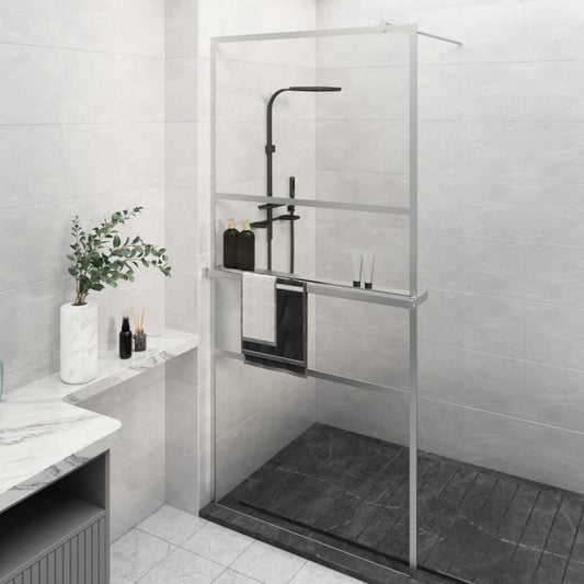 Parete Doccia Con Mensola 80X195Cm Vetro Esg E Alluminio