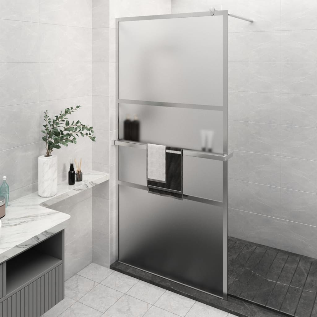 Parete Doccia Con Mensola 115X195Cm Vetro Esg E Alluminio