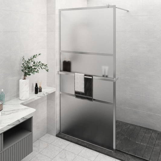 Parete Doccia Con Mensola 115X195Cm Vetro Esg E Alluminio