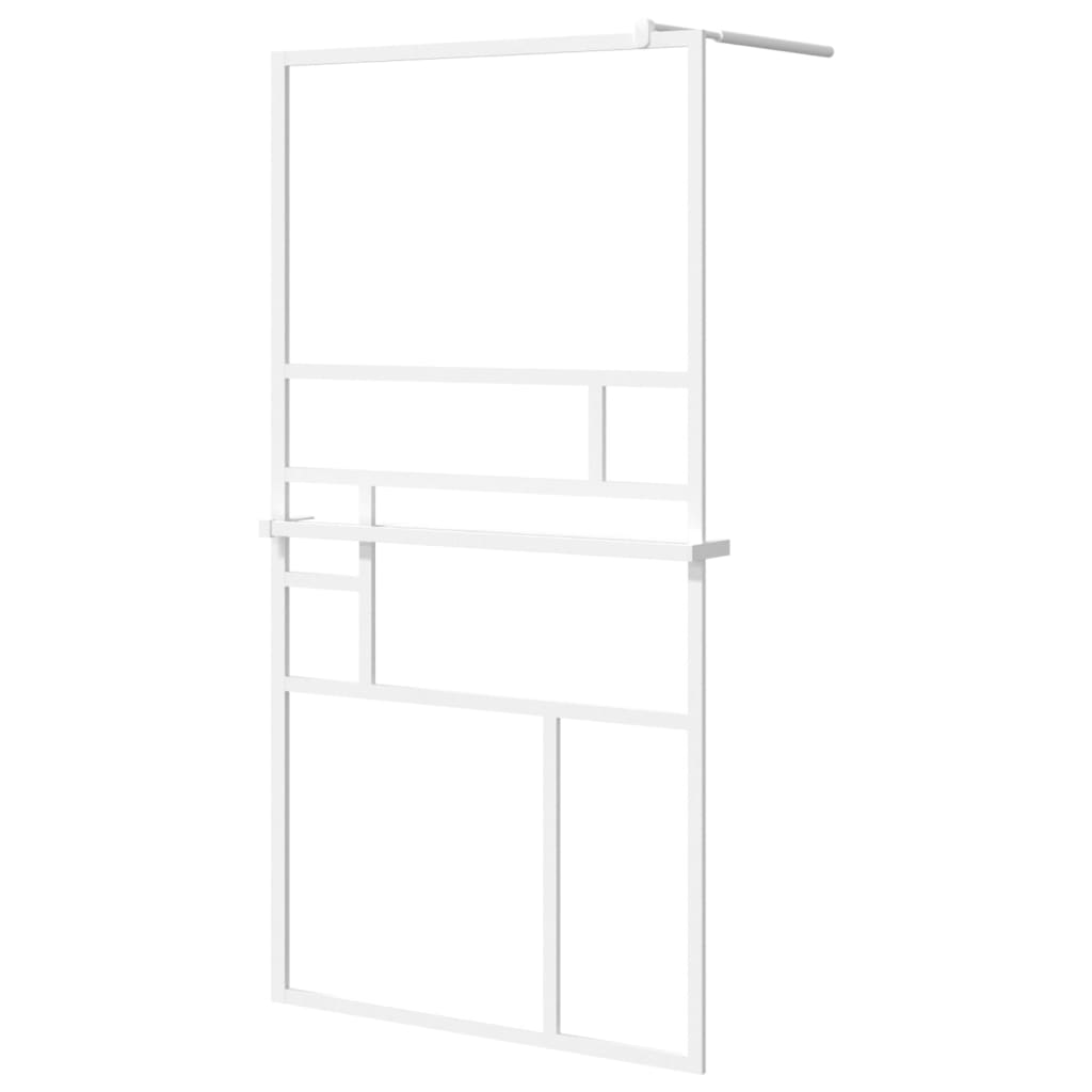 Parete Doccia Con Mensola 115X195Cm Vetro Esg E Alluminio
