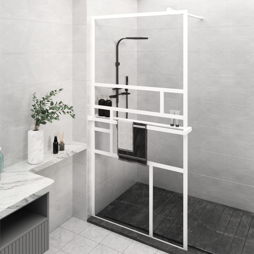 Parete Doccia Con Mensola 115X195Cm Vetro Esg E Alluminio