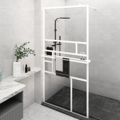 Parete Doccia Con Mensola 115X195Cm Vetro Esg E Alluminio
