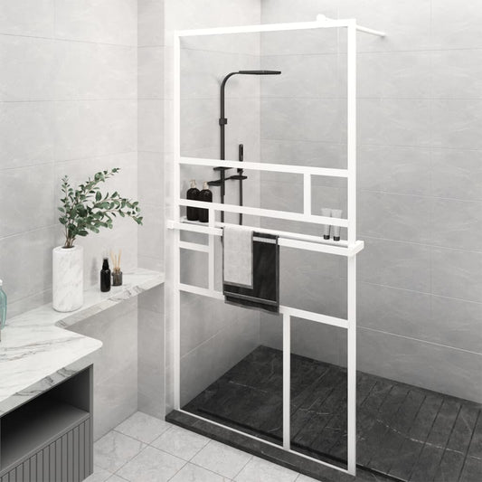 Parete Doccia Con Mensola 115X195Cm Vetro Esg E Alluminio