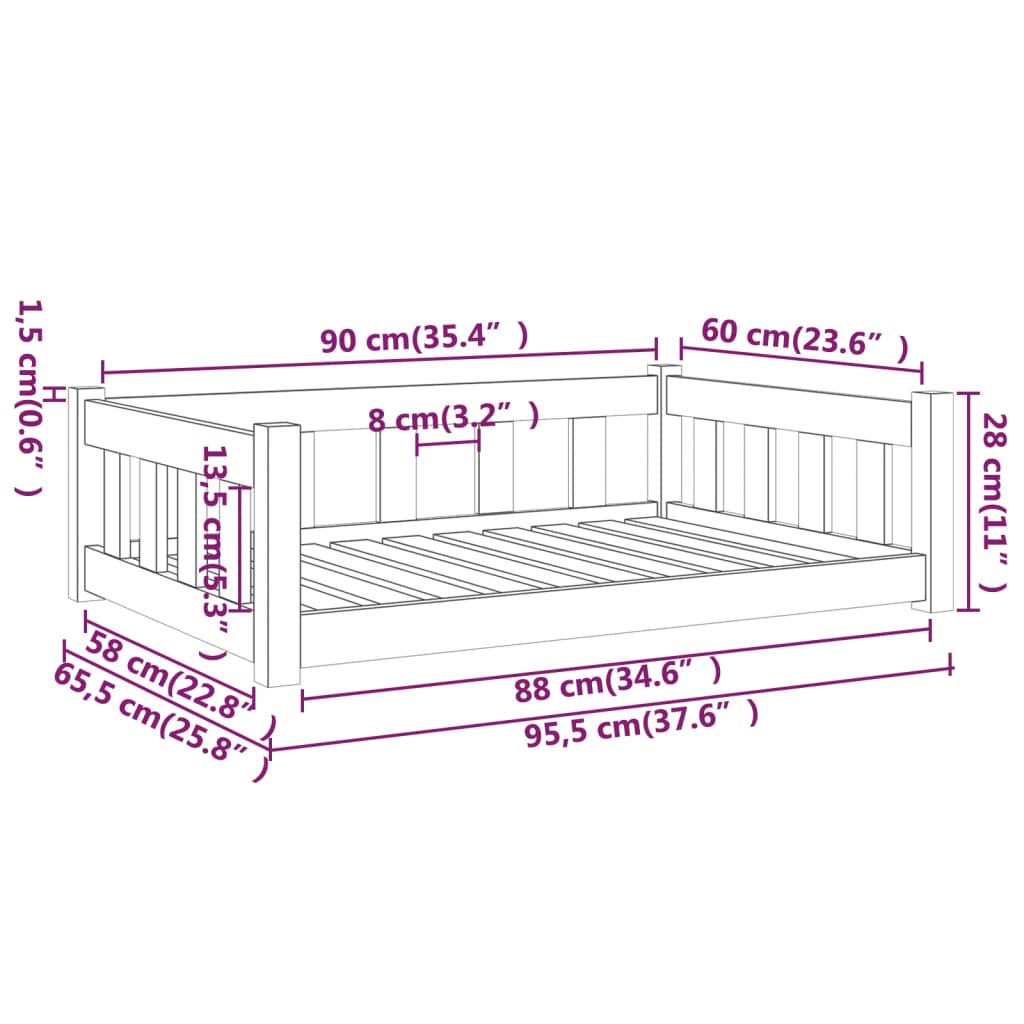 Cuccia Per Cani 95,5X65,5X28 Cm In Legno Massello Di Pino