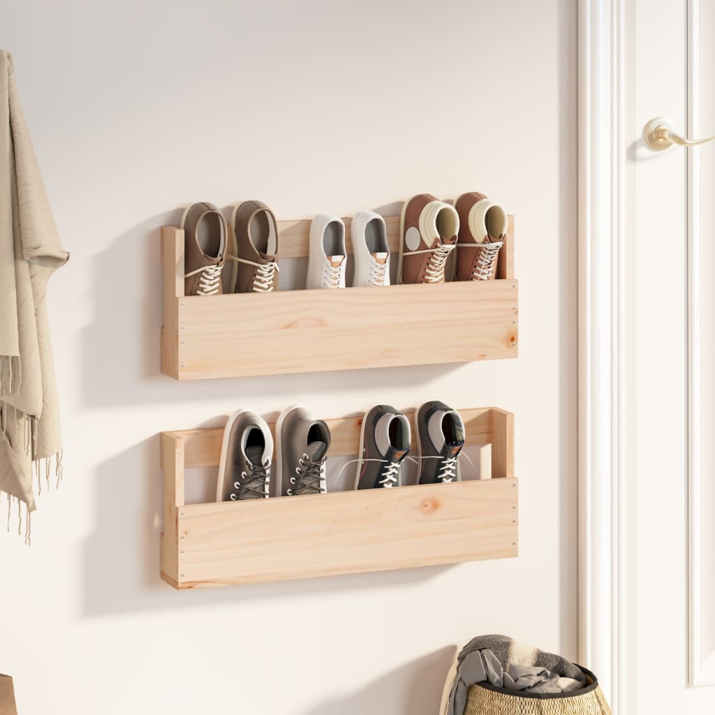 Scarpiere A Parete 2 Pz 110X9X23 Cm Legno Massello Di Pino Naturale