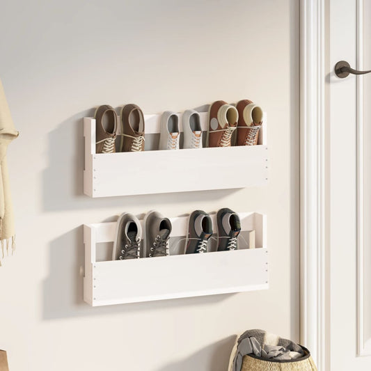 Scarpiere A Parete 2 Pz 59X9X23Cm Legno Massello Di Pino Bianco