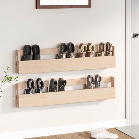 Scarpiere A Parete 2 Pz 110X9X23 Cm Legno Massello Di Pino Naturale