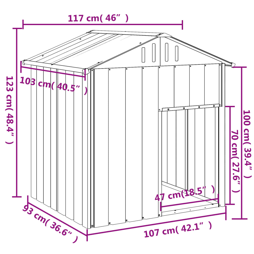 Casetta Cani Con Tetto 117X103X123 Cm Acciaio Zincato