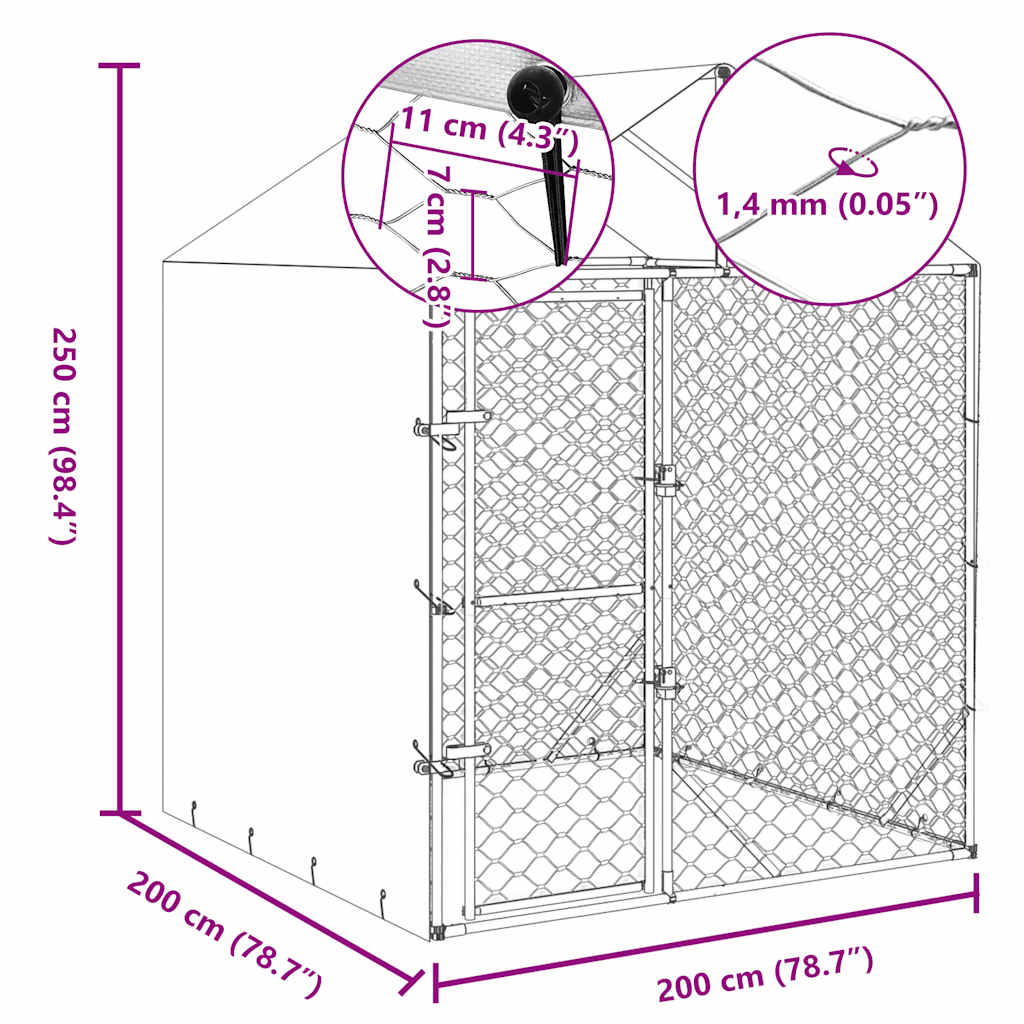 Cuccia Cani Da Esterno Tetto Argento 2X2X2,5 M Acciaio Zincato