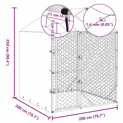 Cuccia Cani Da Esterno Tetto Argento 2X2X2,5 M Acciaio Zincato