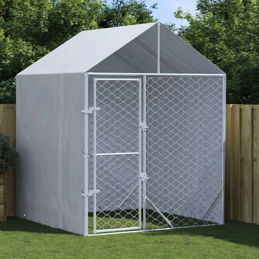 Cuccia Cani Da Esterno Tetto Argento 2X2X2,5 M Acciaio Zincato
