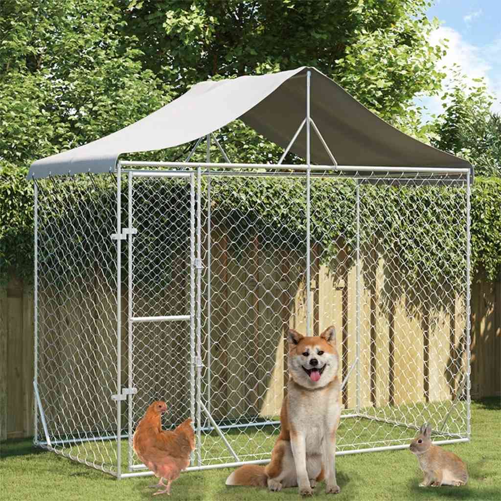 Cuccia Cani Da Esterno Tetto Argento 3X3X2,5 M Acciaio Zincato