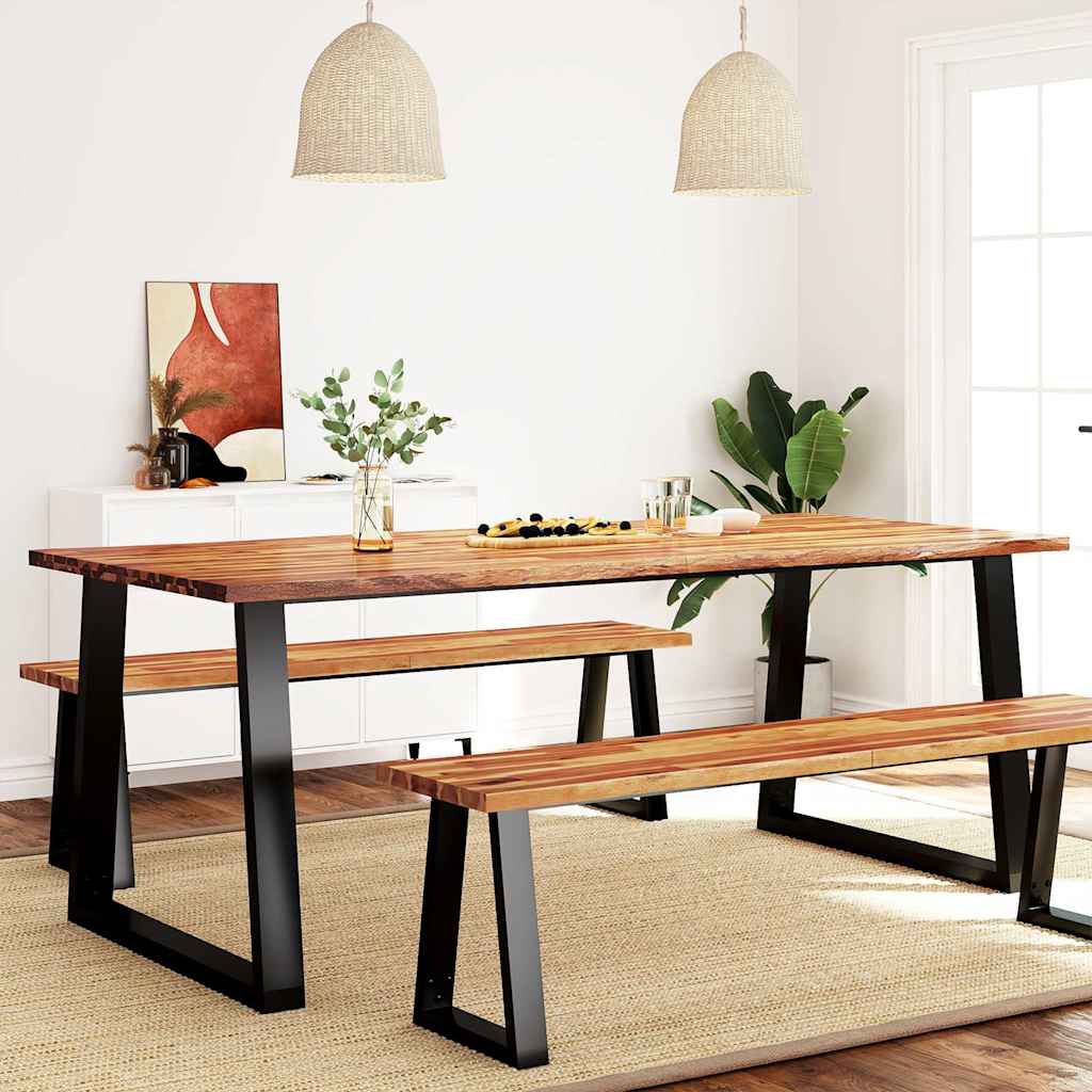 Tavolo Da Pranzo Bordi Vivi Legno Massello Acacia