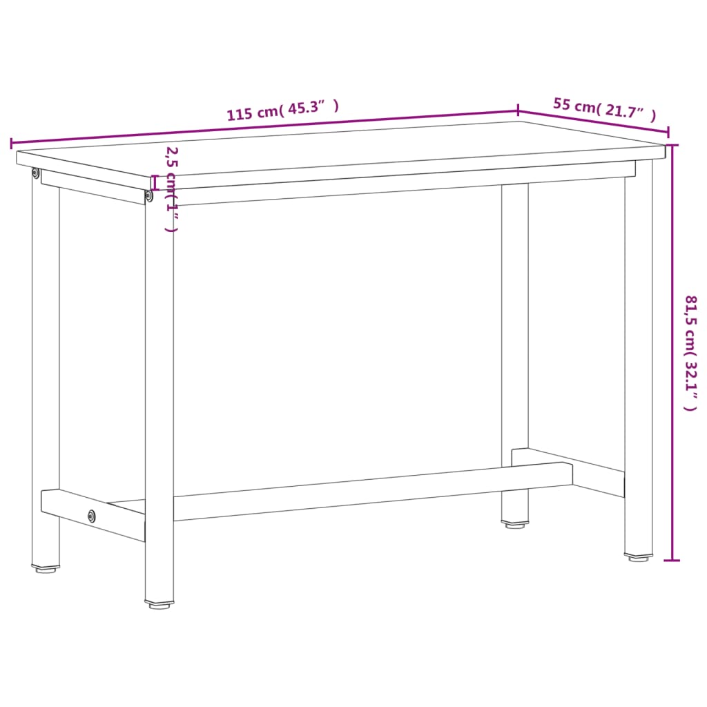 Banco Da Lavoro 115X55X81,5 Cm Legno Massello Faggio E Metallo