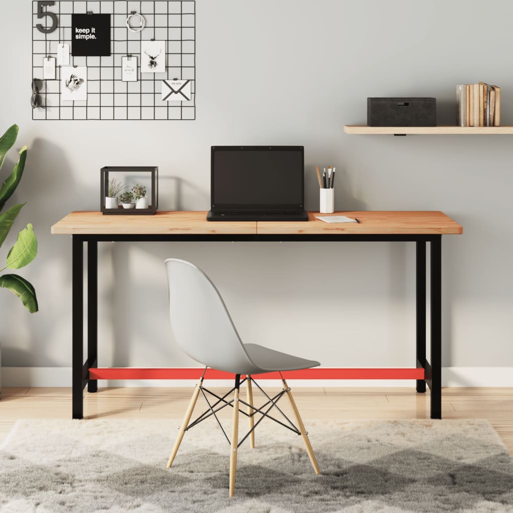 Banco Da Lavoro 115X55X81,5 Cm Legno Massello Faggio E Metallo
