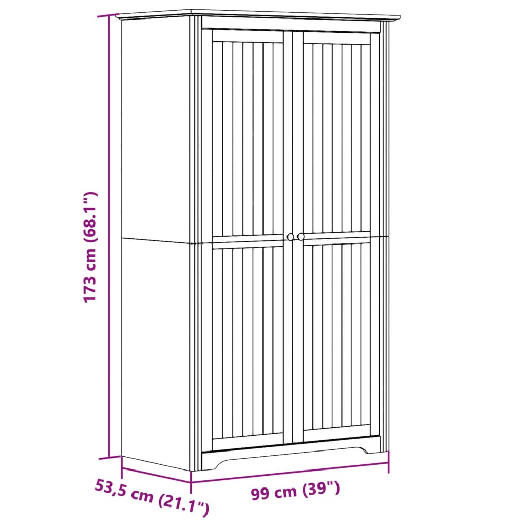 Armadio Bodo 99X53,5X173 Cm In Legno Massello Di Pino
