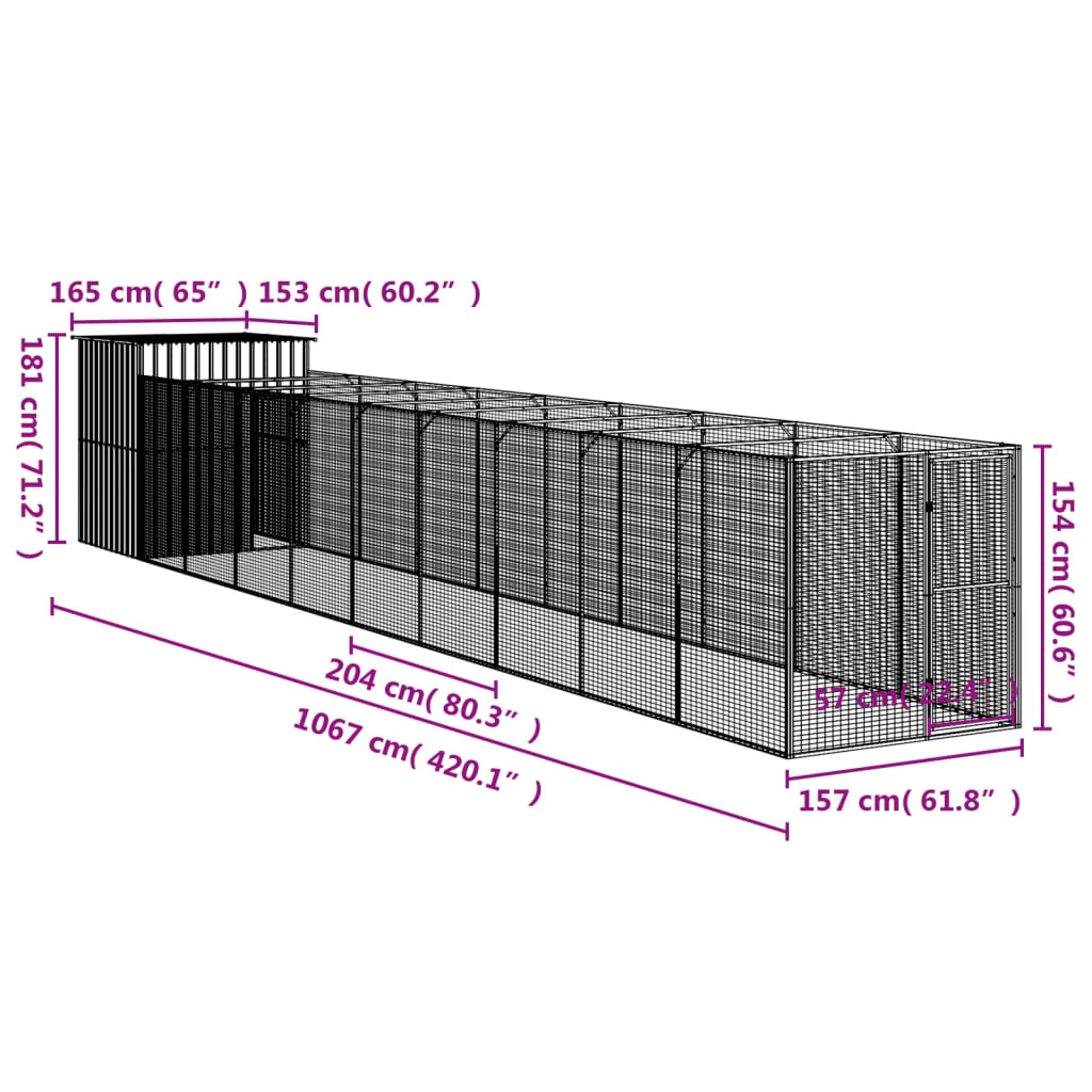 Casetta Cani Con Corsa 165X1067X181Cm Acciaio Zincato