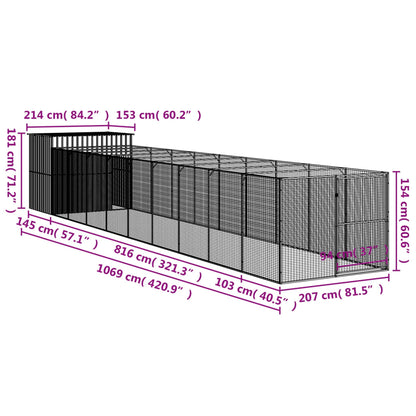 Casetta Cani Con Corsa 214X1069X181Cm Acciaio Zincato