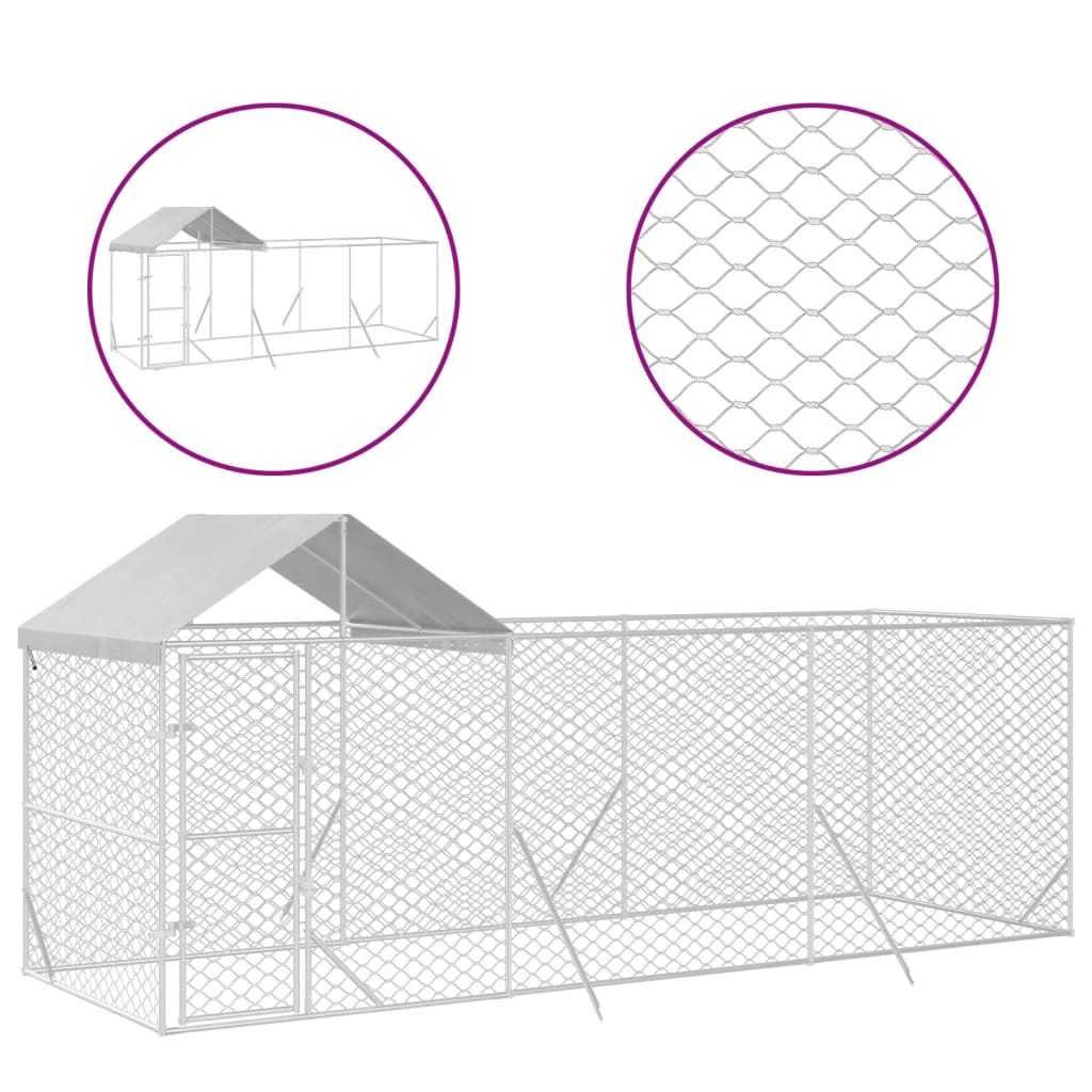 Cuccia Cani Da Esterno Tetto Argento 6X2X2,5 M Acciaio Zincato