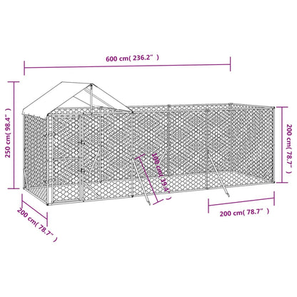 Cuccia Cani Da Esterno Tetto Argento 6X2X2,5 M Acciaio Zincato