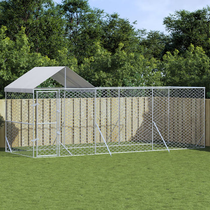 Cuccia Cani Da Esterno Tetto Argento 6X2X2,5 M Acciaio Zincato