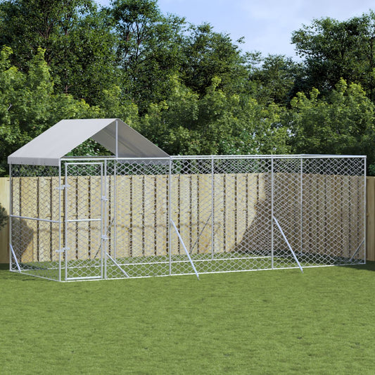 Cuccia Cani Da Esterno Tetto Argento 6X2X2,5 M Acciaio Zincato