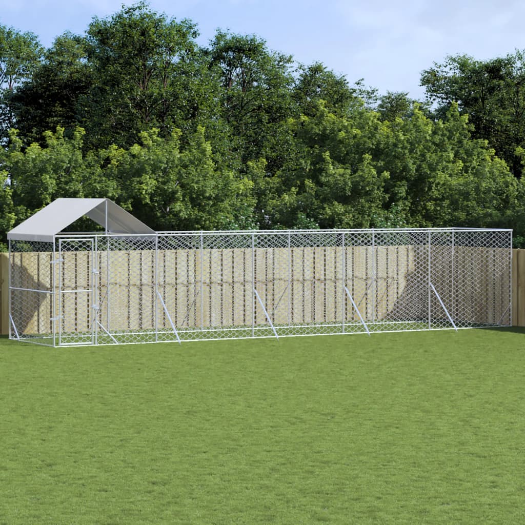 Cuccia Cani Da Esterno Tetto Argento 6X2X2,5 M Acciaio Zincato