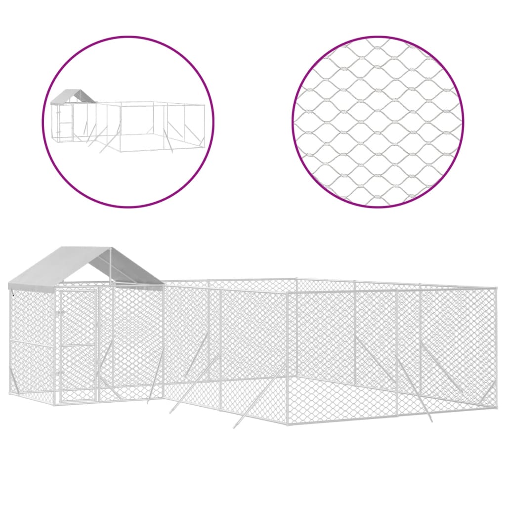 Cuccia Cani Da Esterno Tetto Argento 6X6X2,5 M Acciaio Zincato