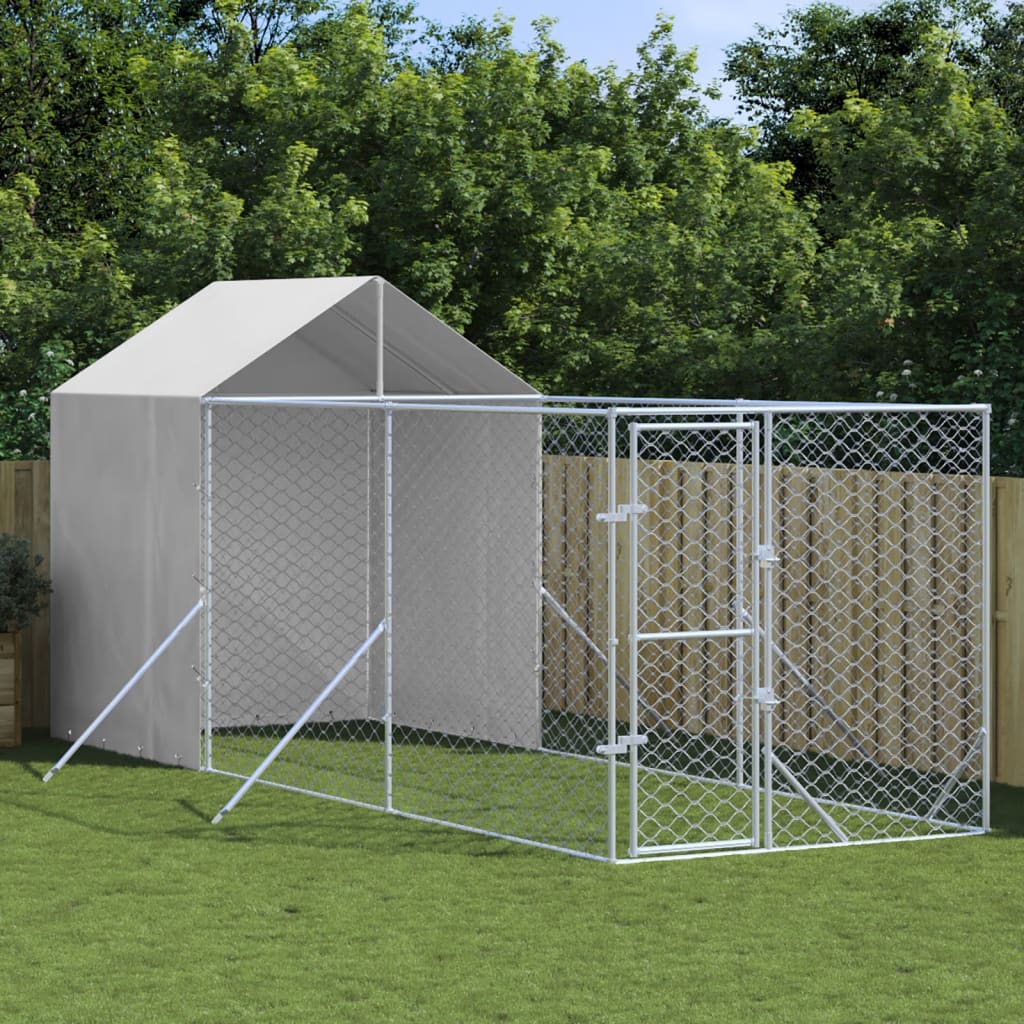 Cuccia Cani Da Esterno Tetto Argento 2X2X2,5 M Acciaio Zincato