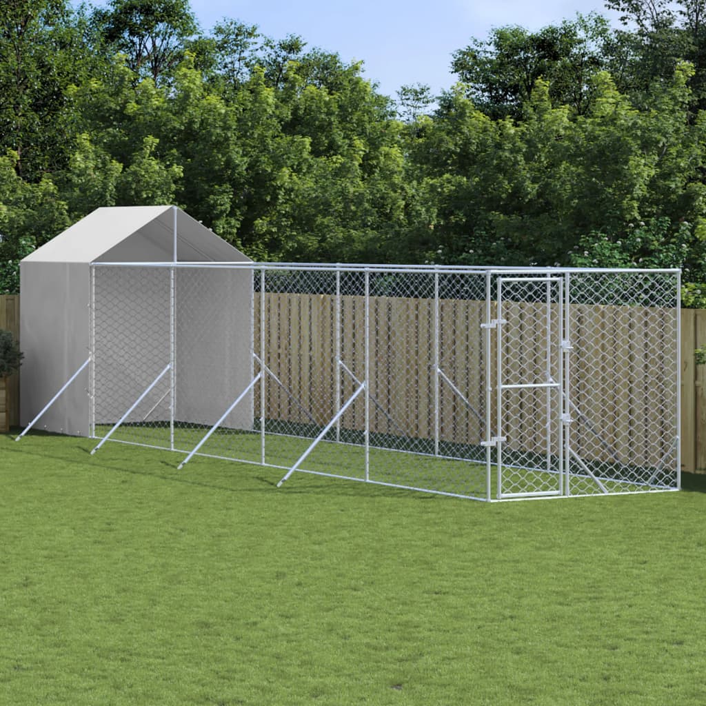 Cuccia Cani Da Esterno Tetto Argento 2X2X2,5 M Acciaio Zincato