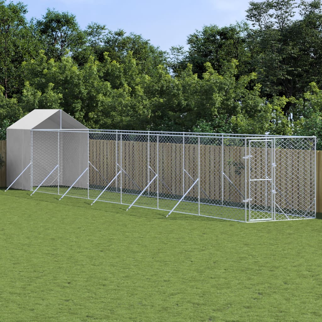 Cuccia Cani Da Esterno Tetto Argento 2X2X2,5 M Acciaio Zincato