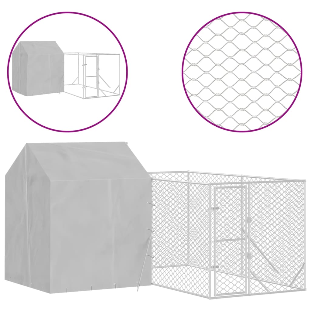 Cuccia Cani Da Esterno Tetto Argento 4X4X2,5 M Acciaio Zincato