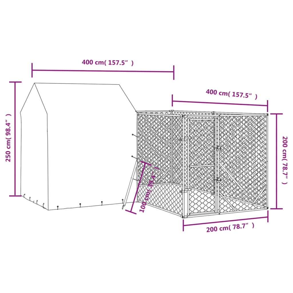 Cuccia Cani Da Esterno Tetto Argento 4X4X2,5 M Acciaio Zincato
